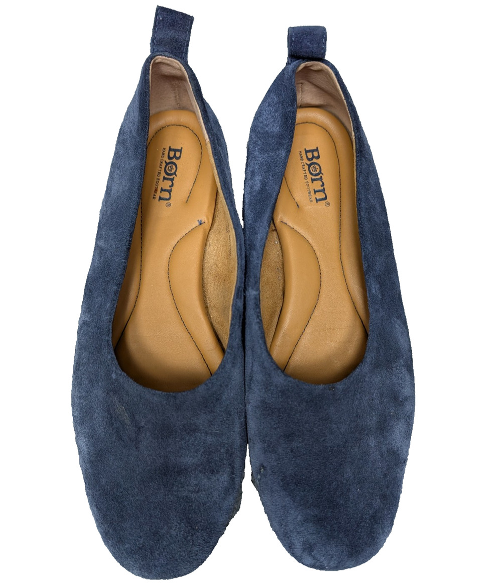 Born Beca Flats Womens 8.5 Blue Leather Suede Quiet Luxury Comfort Minimalist